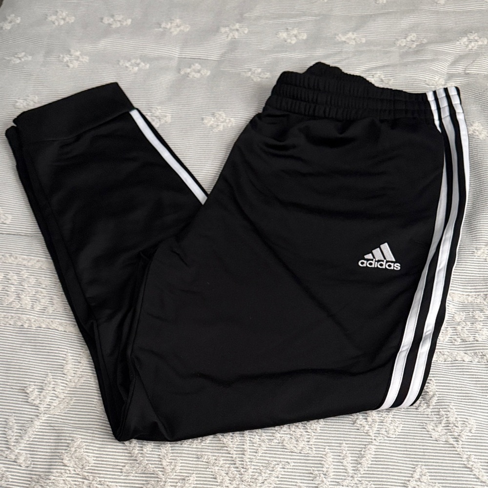 Adidas Men’s Black Joggers with White Stripes